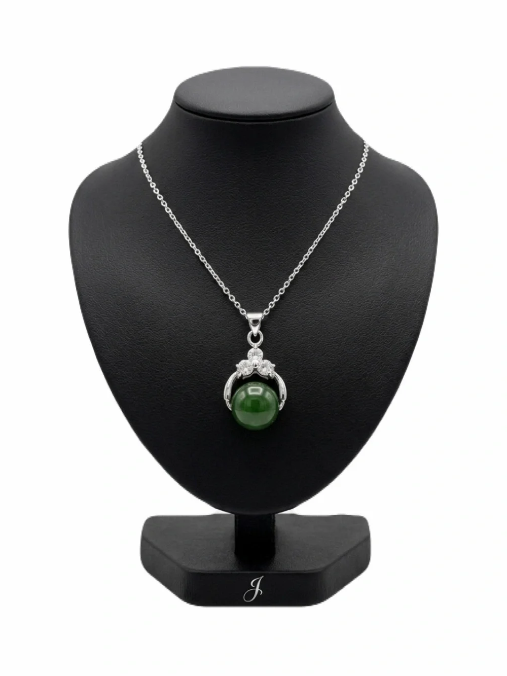 New Rare Jadeite Stone Green 925 Sterling Silver White Sapphire Artisan Necklace